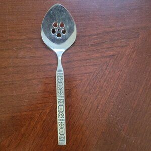 Oneida Community Stainless Slotted Serving Spoon With Floral Handle Design